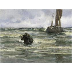 HET BINNENHALEN VAN DE BOOT (KATWIJK) (CA. 1890)...