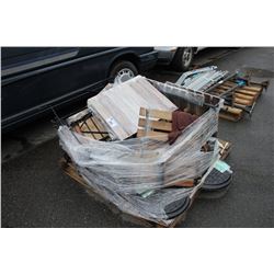 PALLET OF WOODEN TABLES AND UMBRELLA STANDS