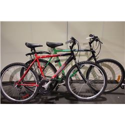 2 BIKES: RED TRIUMPH MOUNTAIN BIKE & GREEN MCKINLEY MOUNTAIN BIKE