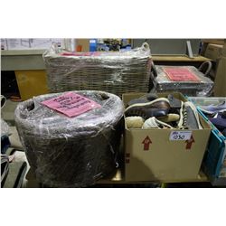 TABLETOP OF ASSORTED SHOES, BAGS, BASKETS