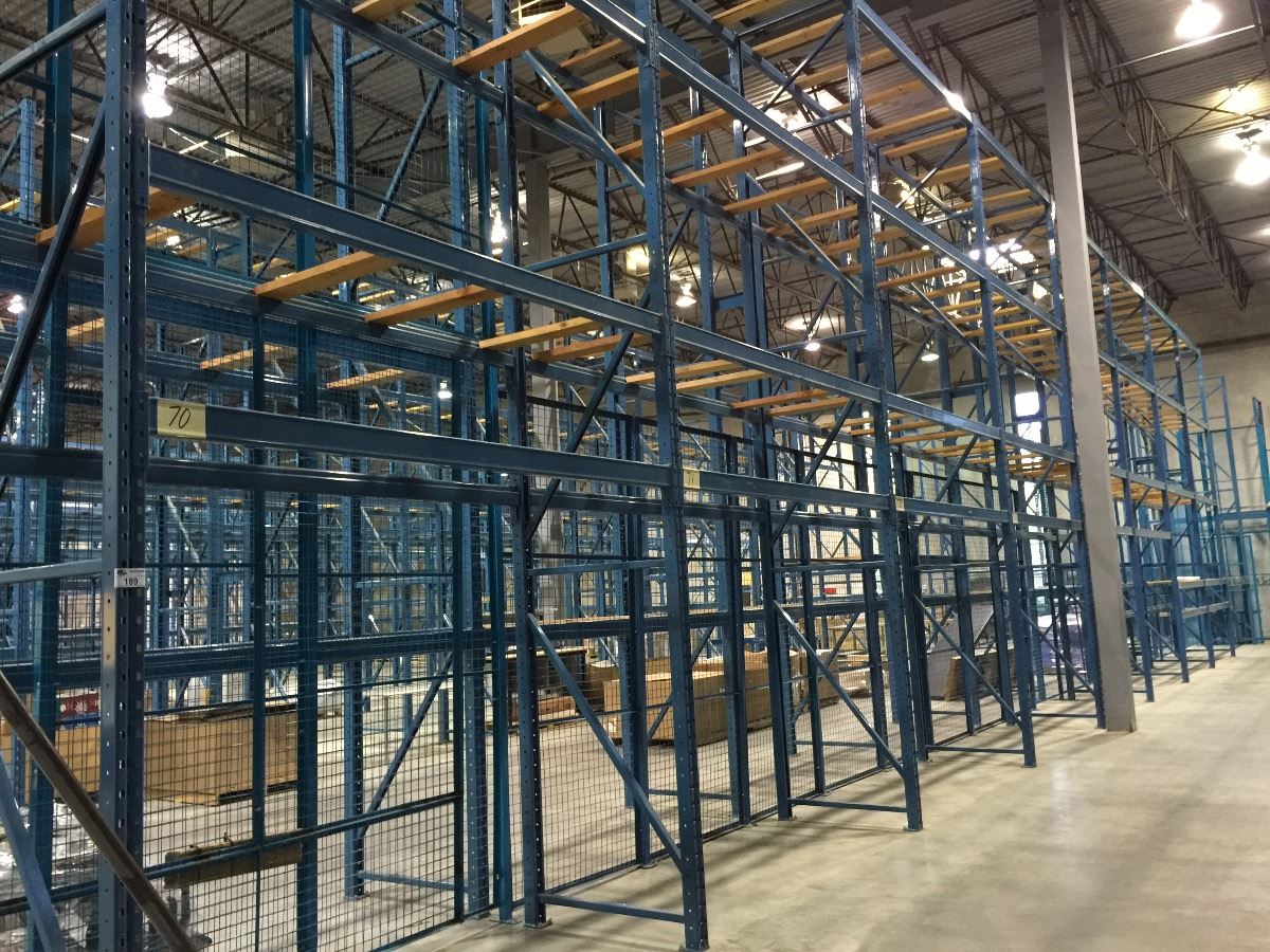 BLUE NORACK 20' TALL X 42'' DEEP RUN OF STRUCTURAL WAREHOUSE RACKING,