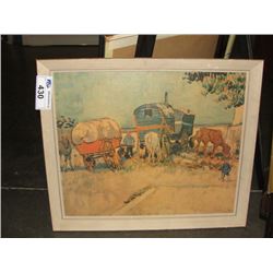 FRAMED WESTERN SCENE PRINT ON BOARD