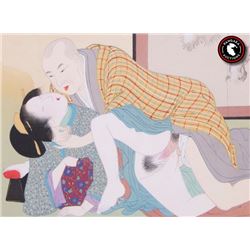 Twelve (12) Antique Japanese Shunga erotic watercolor