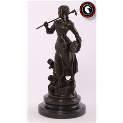Bronze sculpture on a black marble base.  Signed "L&A