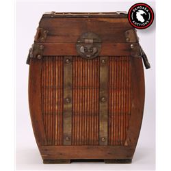 Wedding basket with bamboo fa?ade and brass hardware.