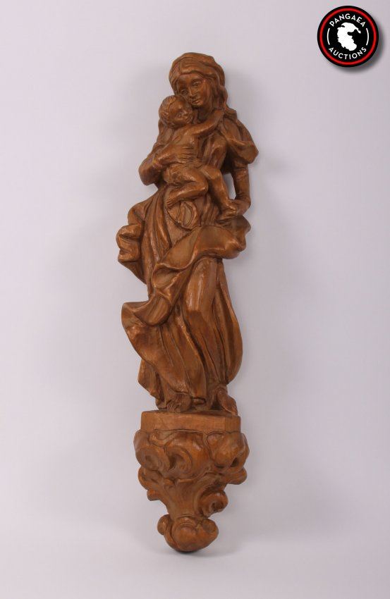 Spanish Madonna and Child wood carving, early 20th