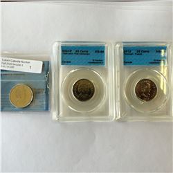 25 cents 2009 Men's Hockey CCCS MS-65, 2012 Tecumseh Frosted CCCS MS-65 & 2012 De Salaberry Frosted 