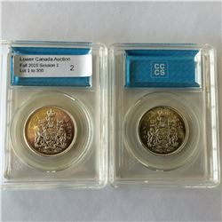 50 cents 1965 CCCS MS-65 & 50 cents 1965 CCCS PL-65; Spur on Right Flag Pole. Lot of 2 coins.