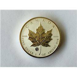 5 dollars 2011 Silver Maple Leaf 1 oz .9999 Fabulous 15 Privy mark in case and capsule.