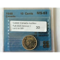 10 cents 1948, CCCS MS-63.