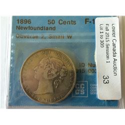 Newfoundland 50 cents 1896, CCCS F-15; Obverse 2, Small W.