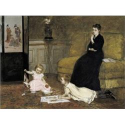 INTERIEUR MET SPELENDE KINDEREN (CA. 1870)...