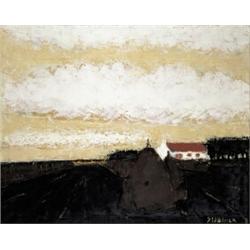LANDSCHAP MET HOEVE EN HOOIOPPERS...