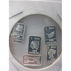 5 x .999 Silver Bullion bars - 1 gram each
