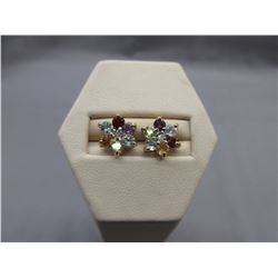 New Multi-gemstone & Diamond flower earrings