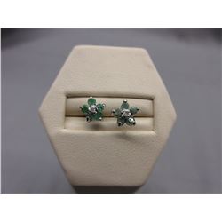 Sterling Silver Emerald & Diamond cluster earrings