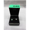 Image 2 : Sterling Silver Emerald & Diamond cluster earrings