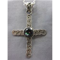 Custom made - Mystic Topaz "cross" pendant & chain