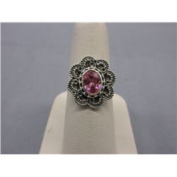 Bezel set -  Pink Kunzite flower style ring