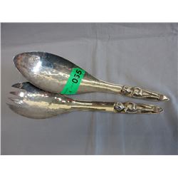 Pair of Silver plated hammered salad servers