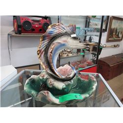 Vintage glazed ceramic swordfish lamp
