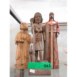 3 Carved wood statuettes