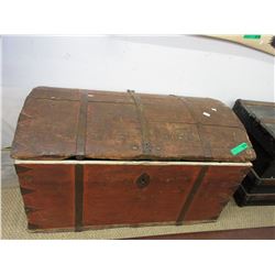 Vintage wood hump back trunk & contents