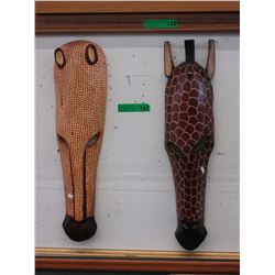 2 Carved wood wall masks