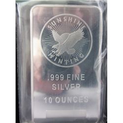 10 Troy Ounce .999 Silver New Sunshine Mint Bar