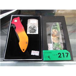 4 New folding knives - 2 with lighters