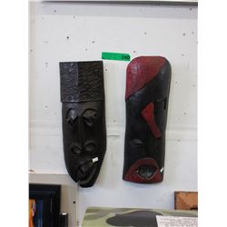 2 Carved wood wall masks