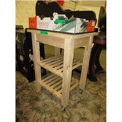 Pine kitchen cart with 2 shelves