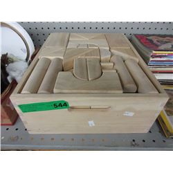 New wood building toy blocks in tray