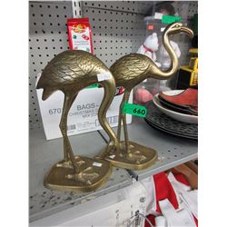 Pair of brass flamingo statues