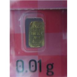 2 x .995 Fine Gold bars - 0.01 Grams each