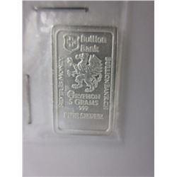 .999 Fine Silver 5 gram "Swiss Bank" bullion bar