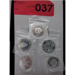 5 x .999 Fine Silver Art Rounds - 1/10 oz. each
