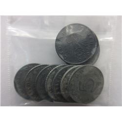 10 WWII Nazi German Eagle & Swastika zinc coins