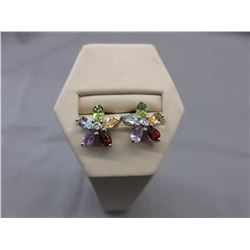 New Multi-Gemstone Flower Earrings with Diamonds