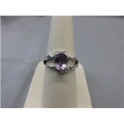 1.75 CT Oval Amethyst Dinner Ring set with 2 Diamonds