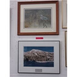 Pencil signed A. S. Y. Chau Heron print