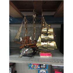 Stained glass turtle lamp & 2 ship decorations