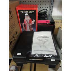 Cordless drill, musical Santa box