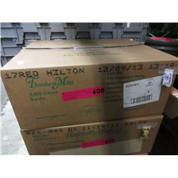 Case of peppermints with Hilton Hotel wrapper