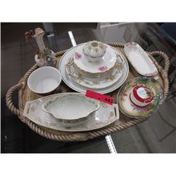 Collectible China and porcelain items on tray