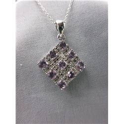 1.85 CTW Amethyst & Diamond lozenge shaped pendant