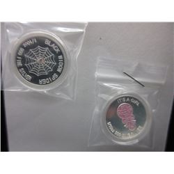 2 x .999 Fine Silver Colourized Art Rounds