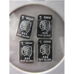 4 x .999 Fine Silver "American Indian Head" bars