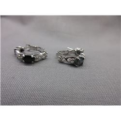 New Blue Sapphire & Diamond Hoop Style Earrings