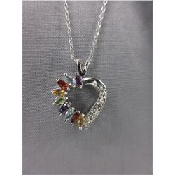 Multi-gemstone heart necklace & chain